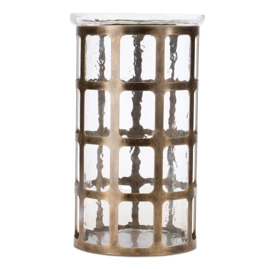 12.5" Wavy Glass Candle Holder with Distressed Metal Frame
